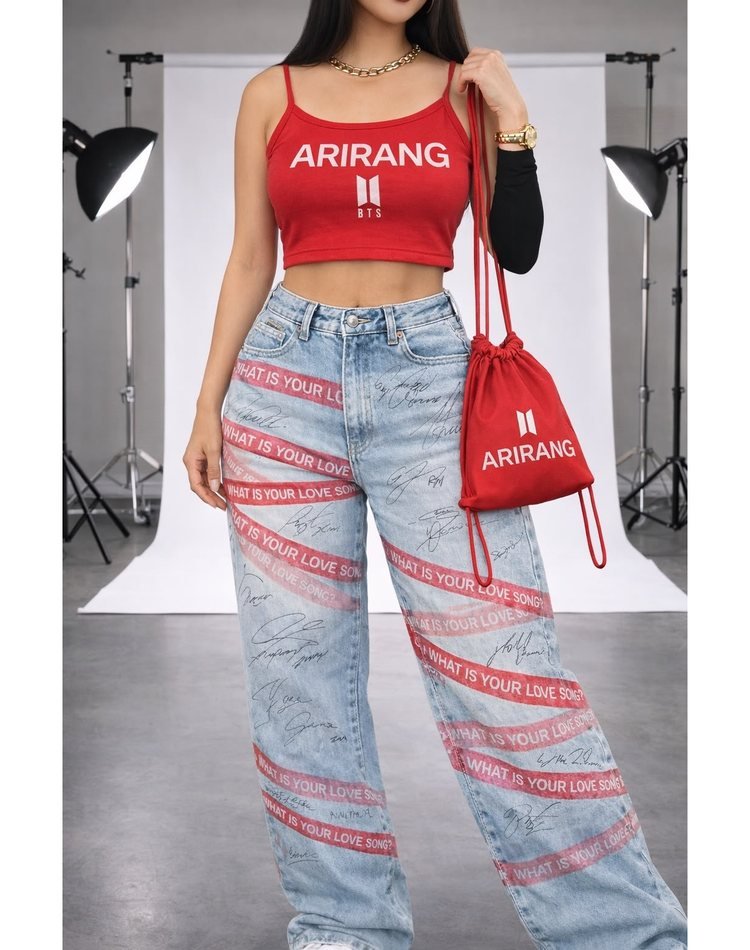 Jean Arirang Tour con cintas rojas