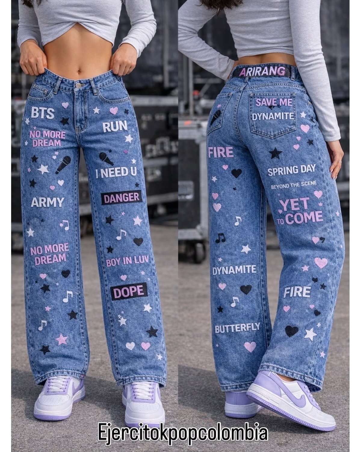 Jean claro con logos BTS